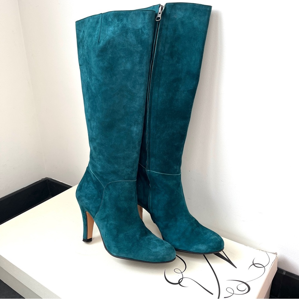 Anthropologie Knee High Lenora teal suede boot, Delia size 40 euro or 9 USA - Picture 2 of 16